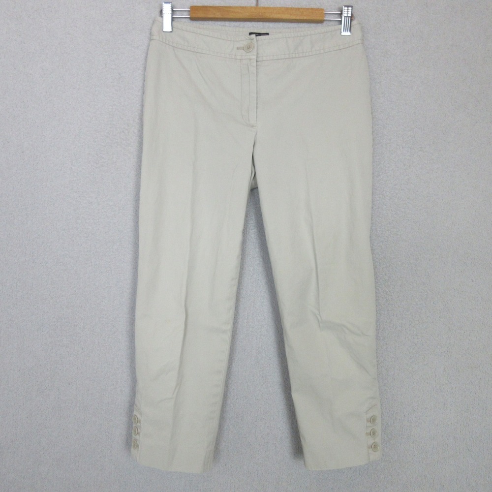 Talbots Chatham Ankle Pant Womens 4 Ivory Beige Side Zip Button Hem Skimmer
